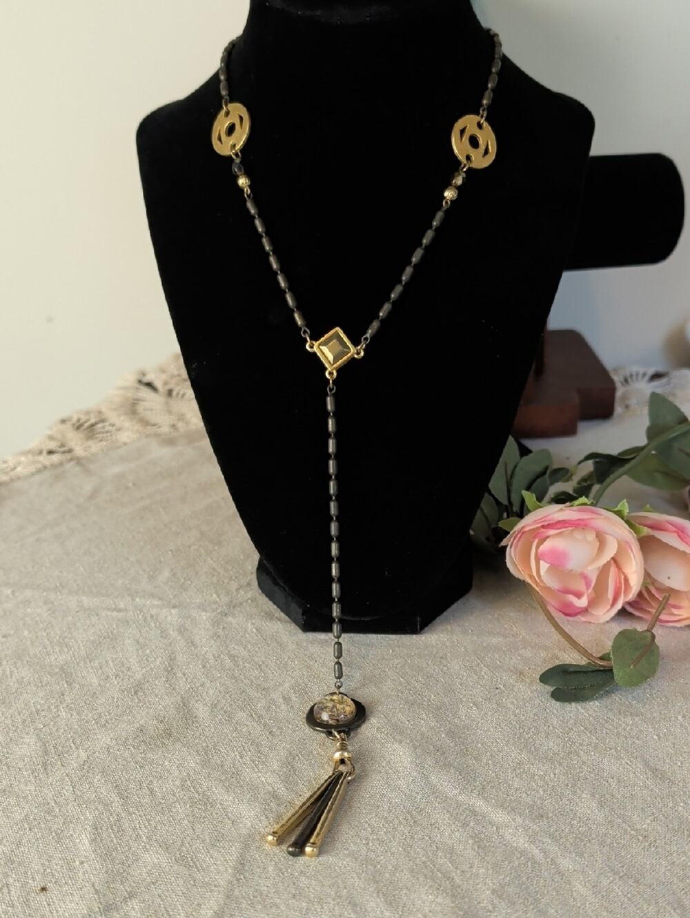 Vintage Robert Rose Interchangeable Pendant Necklace Mixed Metal Artisan Tassel